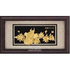 金箔畫 黃金畫 純金 花開富貴 69x133cm